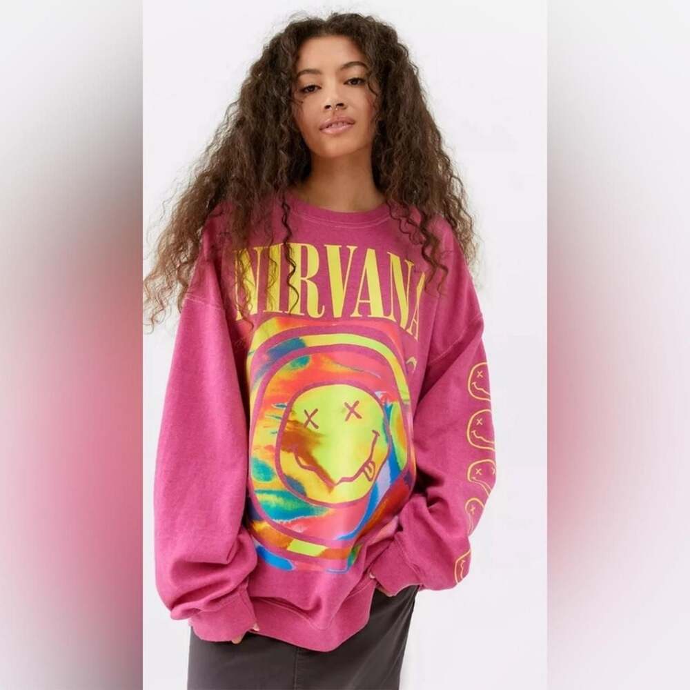 Pink Nirvana Smile Overdyed Crew Neck Sweatshirt pink S/M